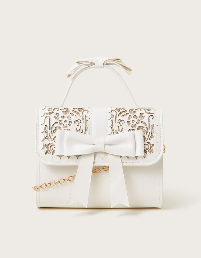 Glitter Cutwork Floral Bow Bag, , large