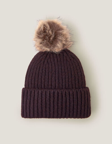 Dede Faux Fur Bobble Beanie Hat, Brown (CHOCOLATE), large