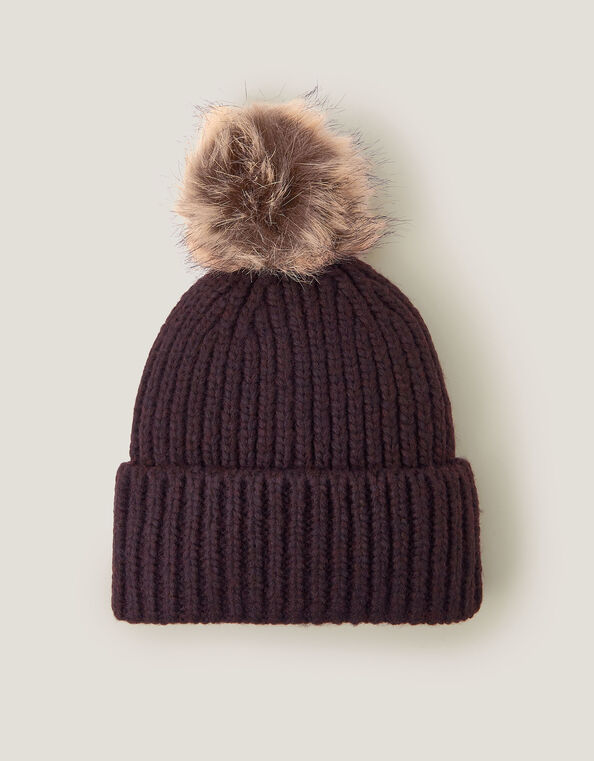 Dede Faux Fur Bobble Beanie Hat, Brown (CHOCOLATE), large