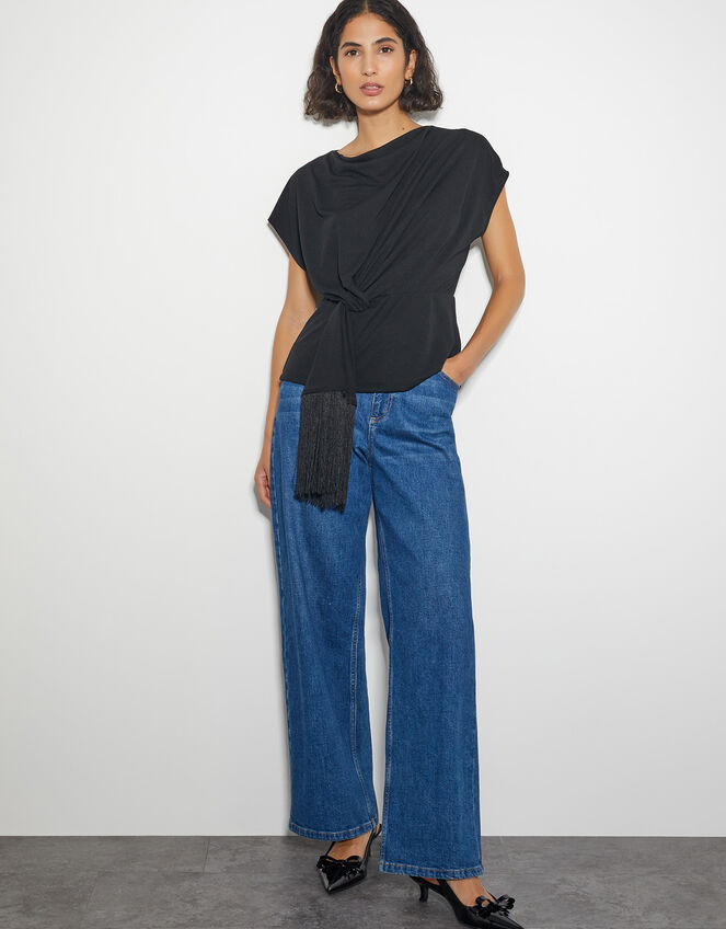 Tanya Twist Tassel Jersey Top, Black (BLACK), large