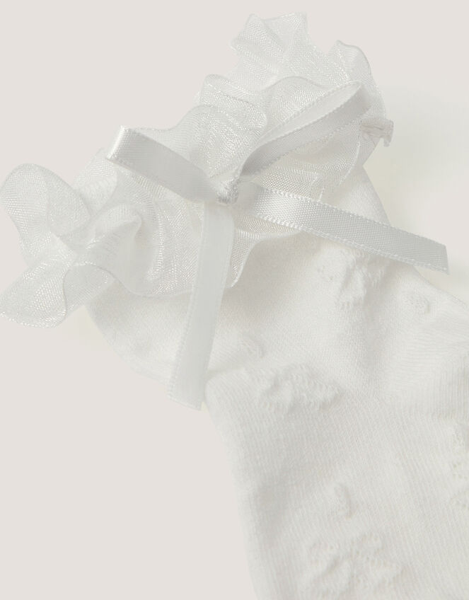 Bow Frilly Socks, White (WHITE), large