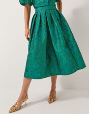 Jolene Floral Jacquard Midi Skirt, Green (GREEN), large