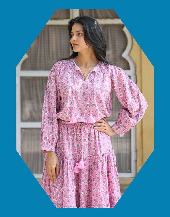 Dilli Grey Nina Floral Blouse, Pink (PINK), large