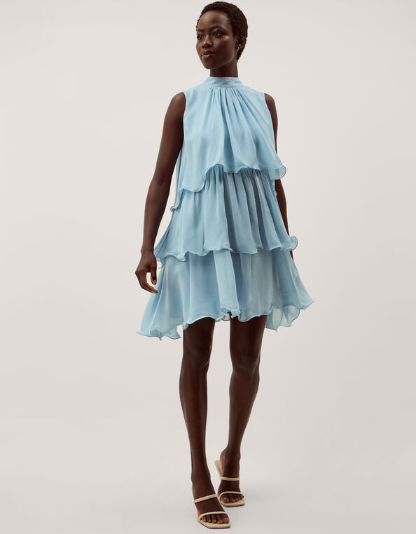 Elle Sleeveless Ruffle Tier Mini Dress, Blue (PALE BLUE), large