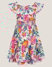 Milena Floral Print Bardot Dress, Ivory (IVORY), large