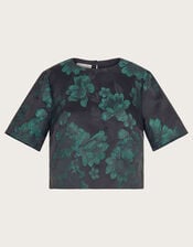 Julie Jacquard Short Sleeve Crop Top, Green (GREEN), large