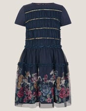 Unicorn Sequin Frill Dress, Blue (NAVY), large