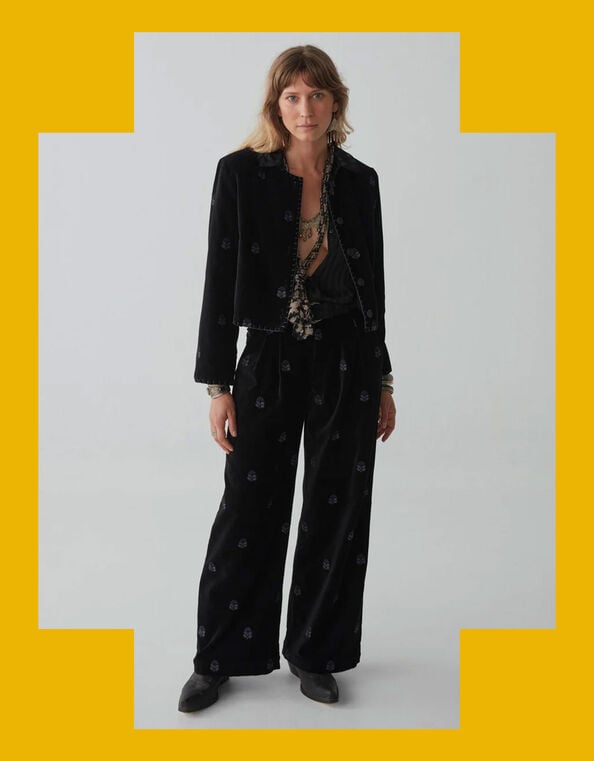 Maison Hotel Wide Leg Velvet Trousers, Black (BLACK), large
