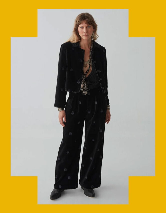Maison Hotel Wide Leg Velvet Trousers, Black (BLACK), large