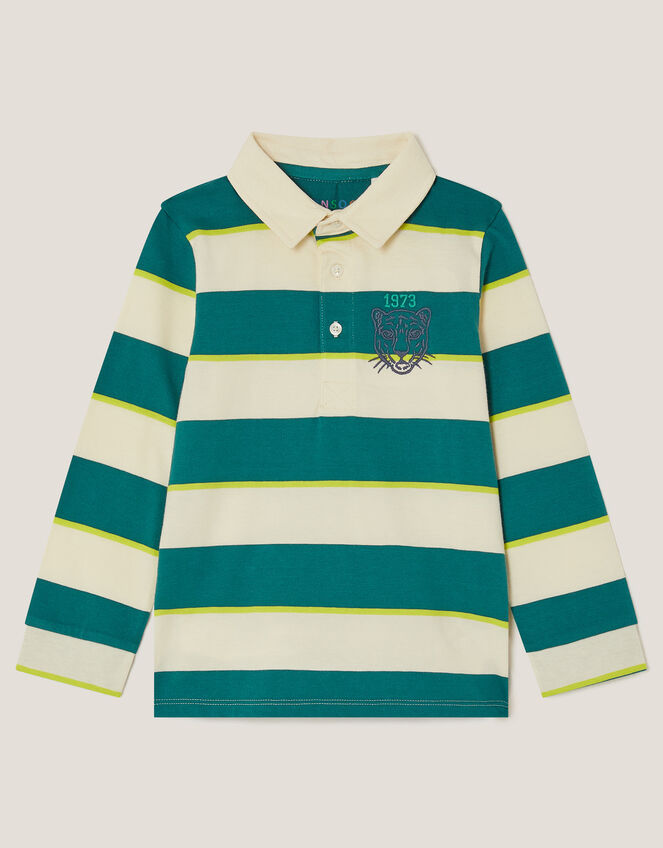 Tiger Logo Stripe Rugby Shirt, Green (GREEN), large