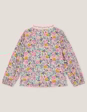 Floral Print Scallop Collar Blouse, Ivory (IVORY), large