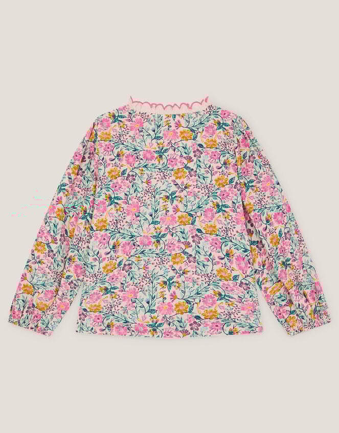 Floral Print Scallop Collar Blouse, Ivory (IVORY), large