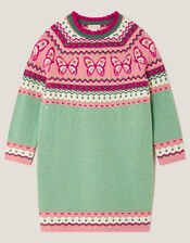 Butterfly Fair Isle Jumper Dress, Green (GREEN), large