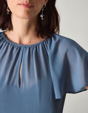 Madison Flutter Sleeve Pleated Bridesmaid Dress, Blue (PETROL), large