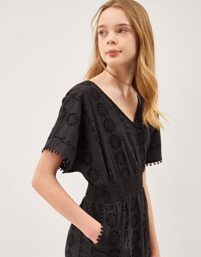 Floral Broderie Playsuit, Black (BLACK), large
