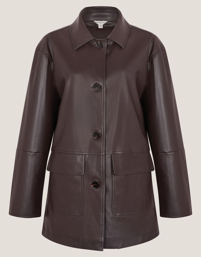 Paula Faux Leather Jacket, Brown (CHOCOLATE), large