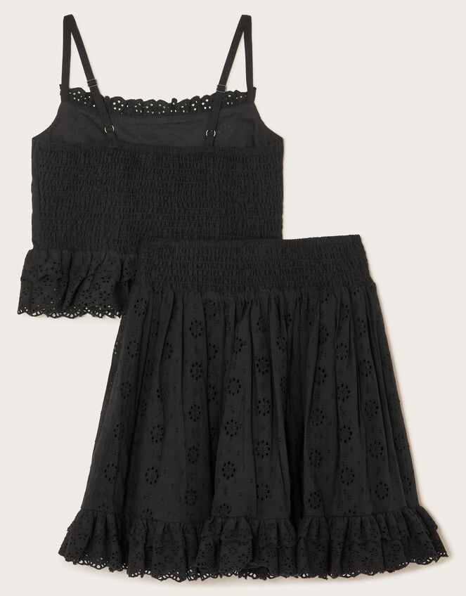 Floral Broderie Cami Top and Skirt Set, Black (BLACK), large