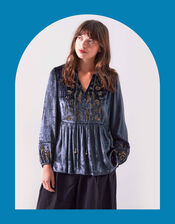 East Brogan Sequin Velvet Blouse, SLATE GREY, large
