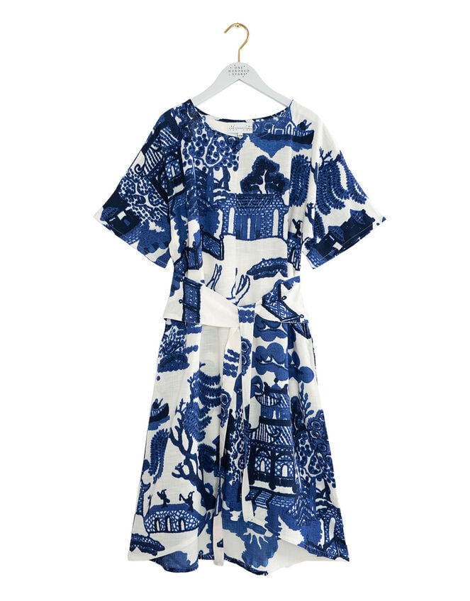 One Hundred Stars Obi Giant Willow Print Midi Dress, Blue (BLUE), large