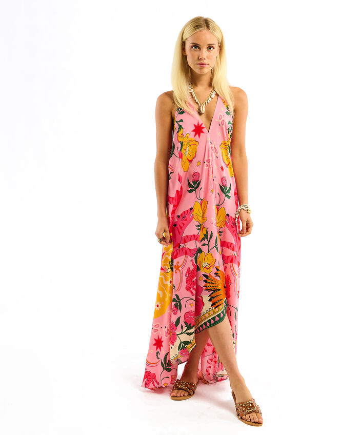 Wild Voila Tiger Print Backless Maxi Dress , Pink (PINK), large