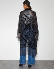Darcy Fringe Floral Devore Kimono, Black (BLACK), large