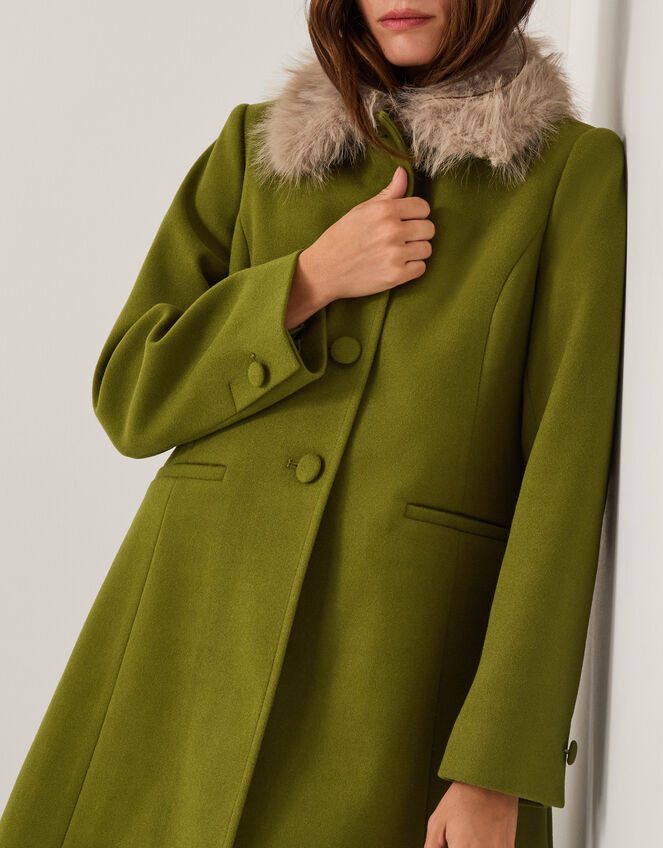 Beatrice Faux Fur Collar Coat, Green (GREEN), large