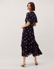 Rowena Polka Dot Ruffle Midi Dress, Blue (NAVY), large