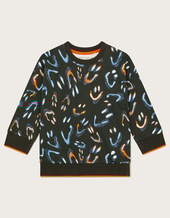 Glow In The Dark Smile Print Sweatshirt, Black (BLACK), large