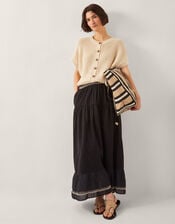Fenn Embroidered Frill Maxi Skirt, Black (BLACK), large