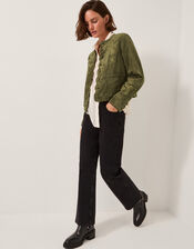 Ari Embroidered Suedette Jacket, Green (KHAKI), large