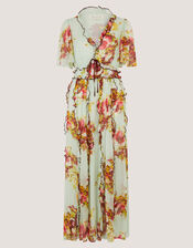 Perrie Floral Print Frill Maxi Dress, Green (SAGE), large