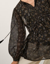 Clara Dotwork Print Blouse, Black (BLACK), large