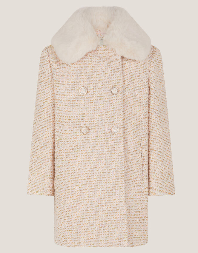 Detachable Collar Tweed Coat, Cream (CREAM), large