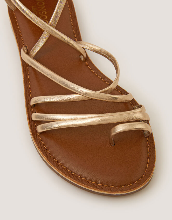 Gia Tassel Strap Leather Sandals, Gold (GOLD), large