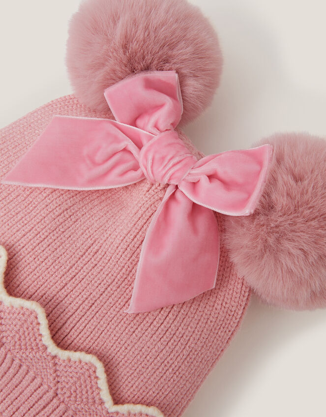 Scallop Beanie Hat & Gloves Set, Pink (PINK), large