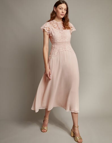 Monica Lace Midi Dress, Pink (SOFT PINK), large