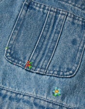 Floral Embroidered Denim Dungarees, Blue (BLUE), large
