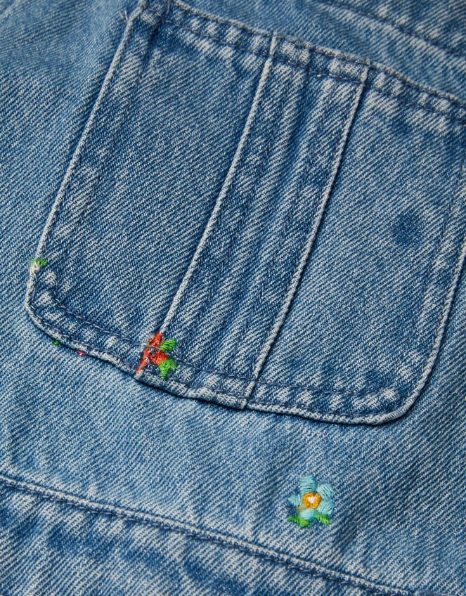 Floral Embroidered Denim Dungarees, Blue (BLUE), large
