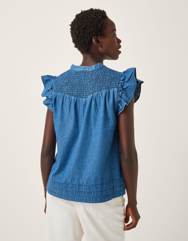 Holly Embroidered Denim Top, Blue (DENIM BLUE), large