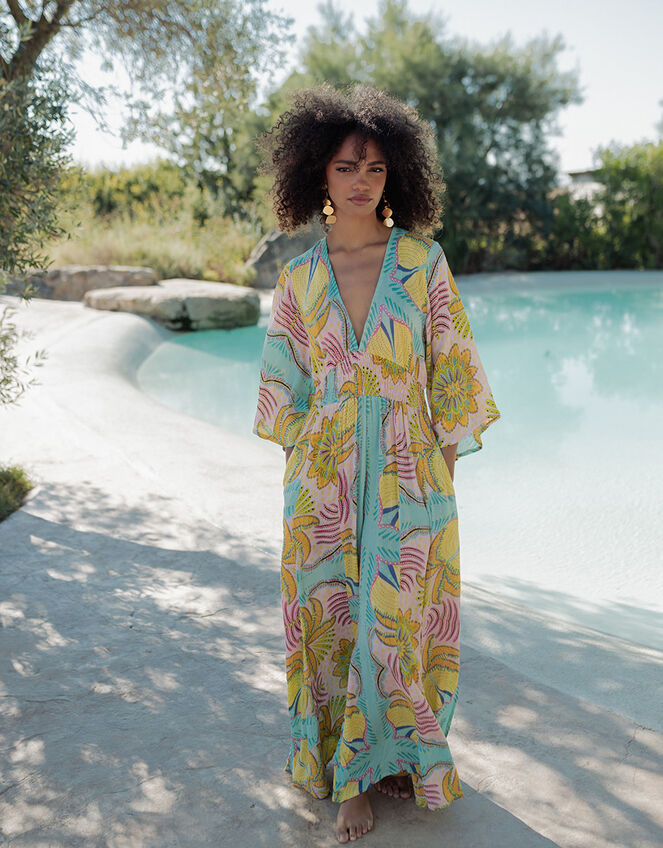 Piti Cuiti Plunge Floral Print Jumpsuit, Yellow (YELLOW), large