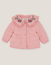 Baby Embroidered Heart Quilted Coat, Pink (PINK), large