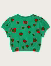 Strawberry Print Velour Top, Green (GREEN), large