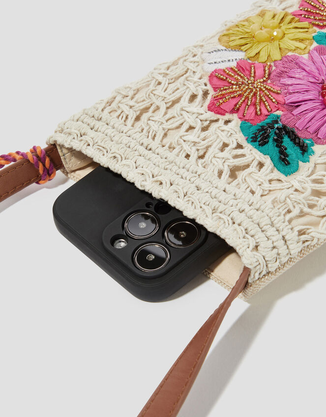 Zoe Embroidered Crochet Phone Bag, , large