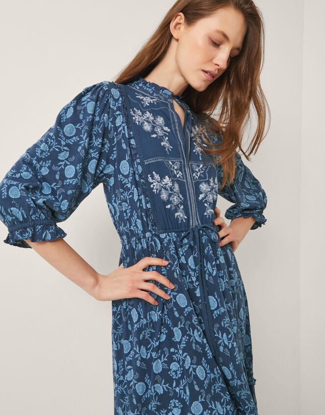 Sofia Floral Print Jersey Midi Dress, Blue (BLUE), large