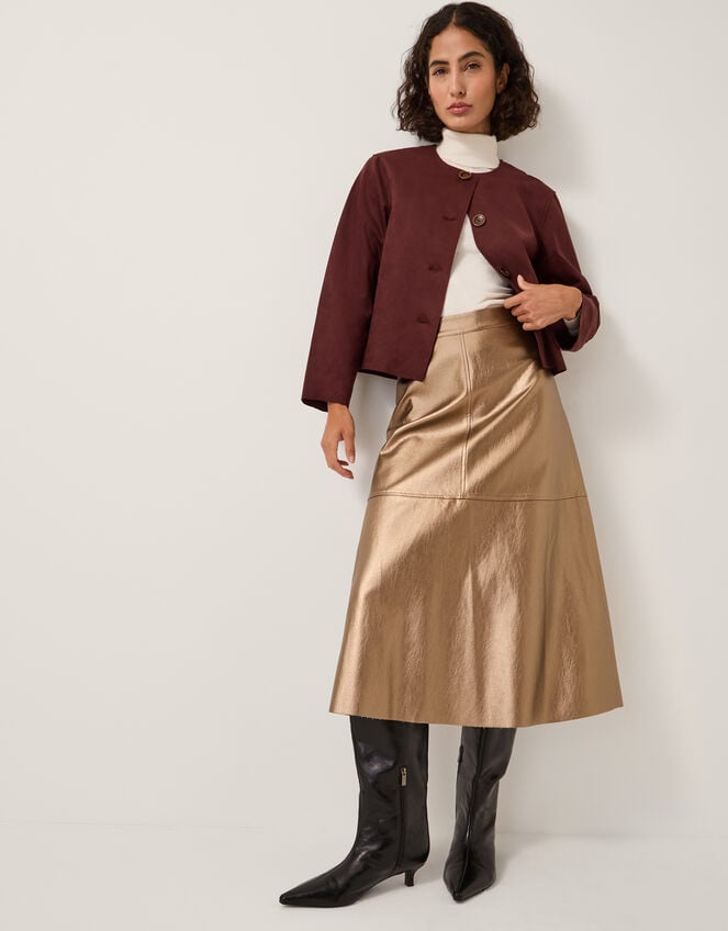 Pippa Faux Leather Midi Skirt, Bronze (BRONZE), large