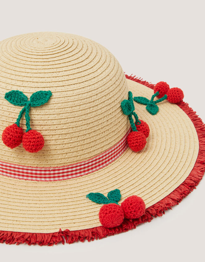 Crochet Cherry Straw Hat & Bag Set, Natural (NATURAL), large