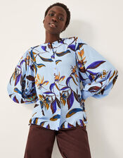 Sonya Floral Print Blouson Blouse, Blue (BLUE), large