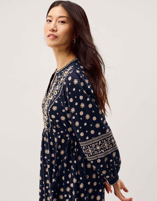 Bonny Floral Print Jersey Midi Dress, Blue (NAVY), large