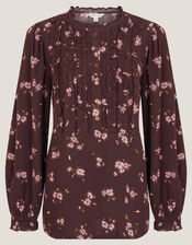 Hanya Floral Print Ruffle Blouse, Brown (BROWN), large