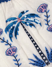 Shell & Palm Embellished Dress, Ivory (IVORY), large